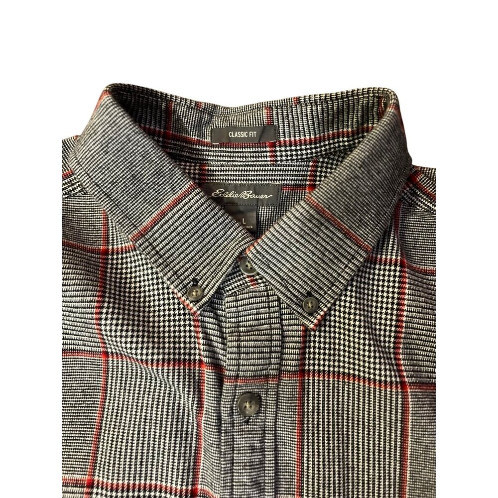 Eddie Bauer Shirt Mens L Classic Fit Black Red Plaid Flannel Cotton Used - Picture 5 of 13